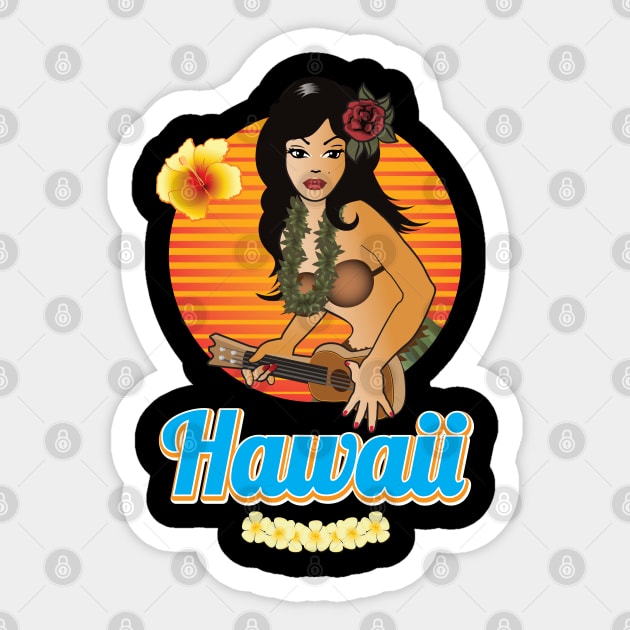 Hula Girl Playing the Ukulele Aloha BLK Sticker by PauHanaDesign